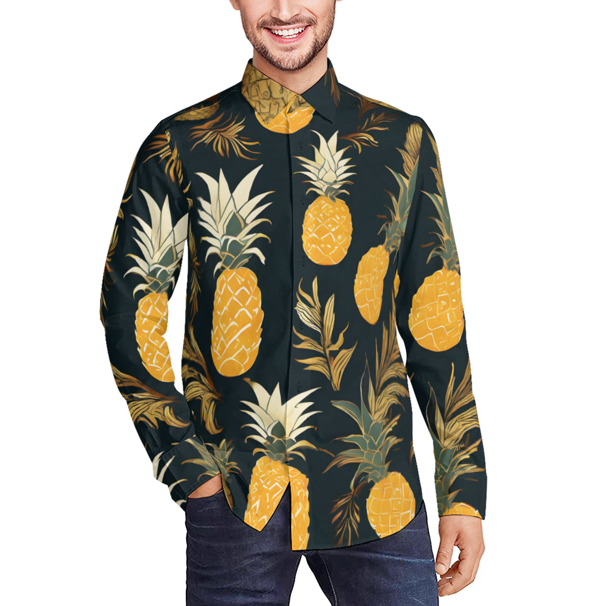 Pineapple Men's Classic Long-Sleeved Shirt | Polyester