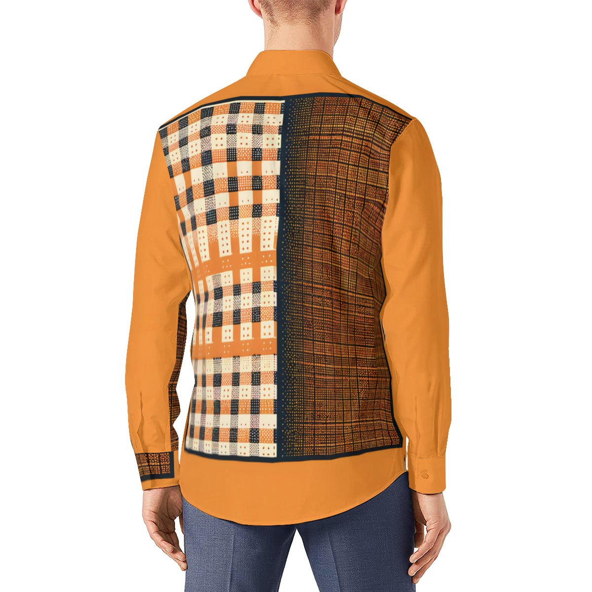 Orange Check Long Sleeves Men's Shirt