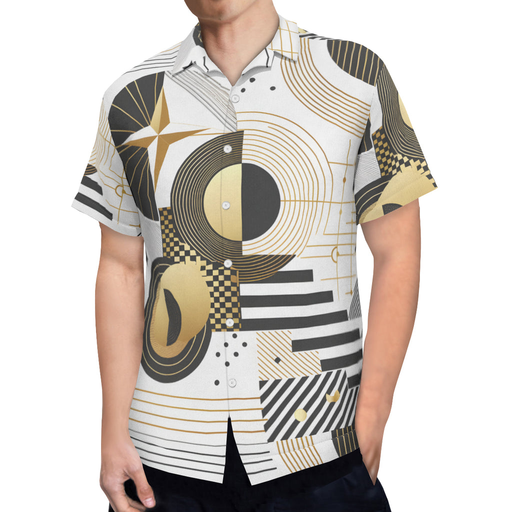Abstract White Gold Short Sleeves Shirt
