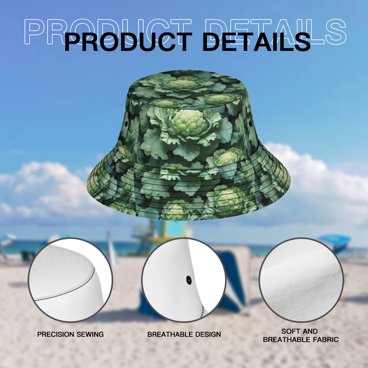 Brocoli Double-Sided Unisex Polyester Bucket Hat