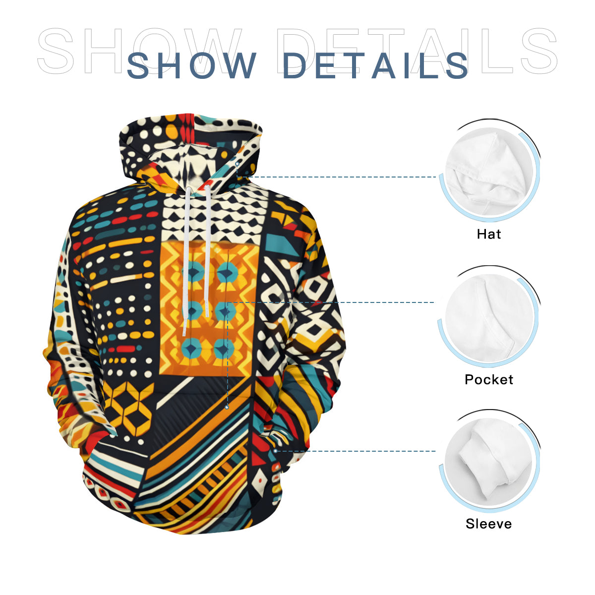 African Motifs Men's Adult Hoodie Set (Double-Layer Hood) | Health Fabric