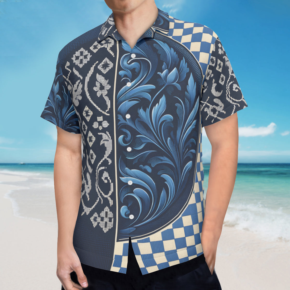Blue Short Sleeves Men's Shirt