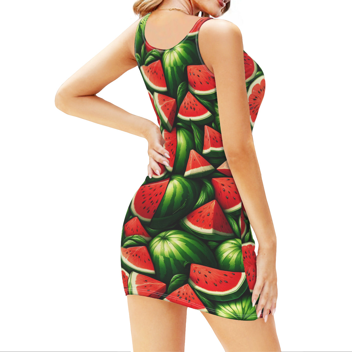 Watermelon Sleeveless Slim-Fit Euro-Size Tank Slip Dress | Polyester