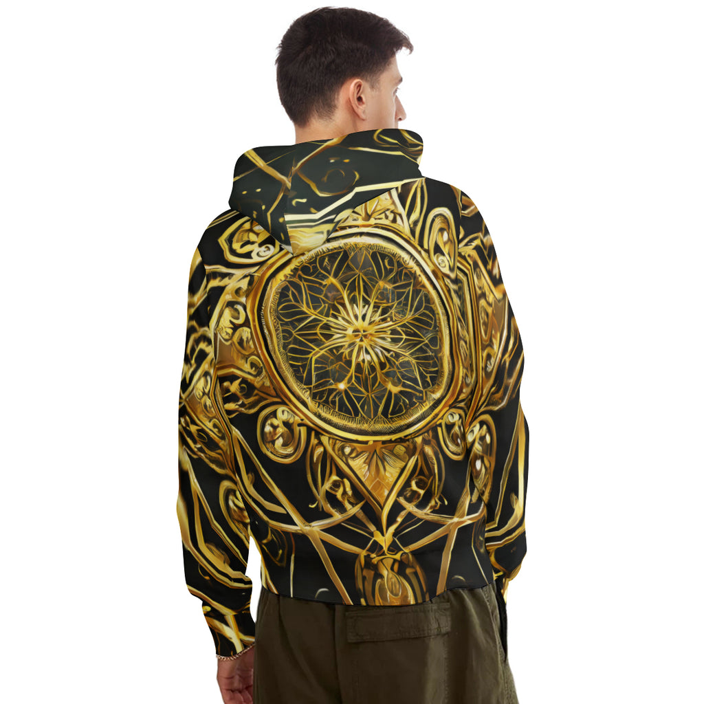 Elegant Black Gold Men's Adult Hoodie Set (Double-Layer Hood) | Health Fabric