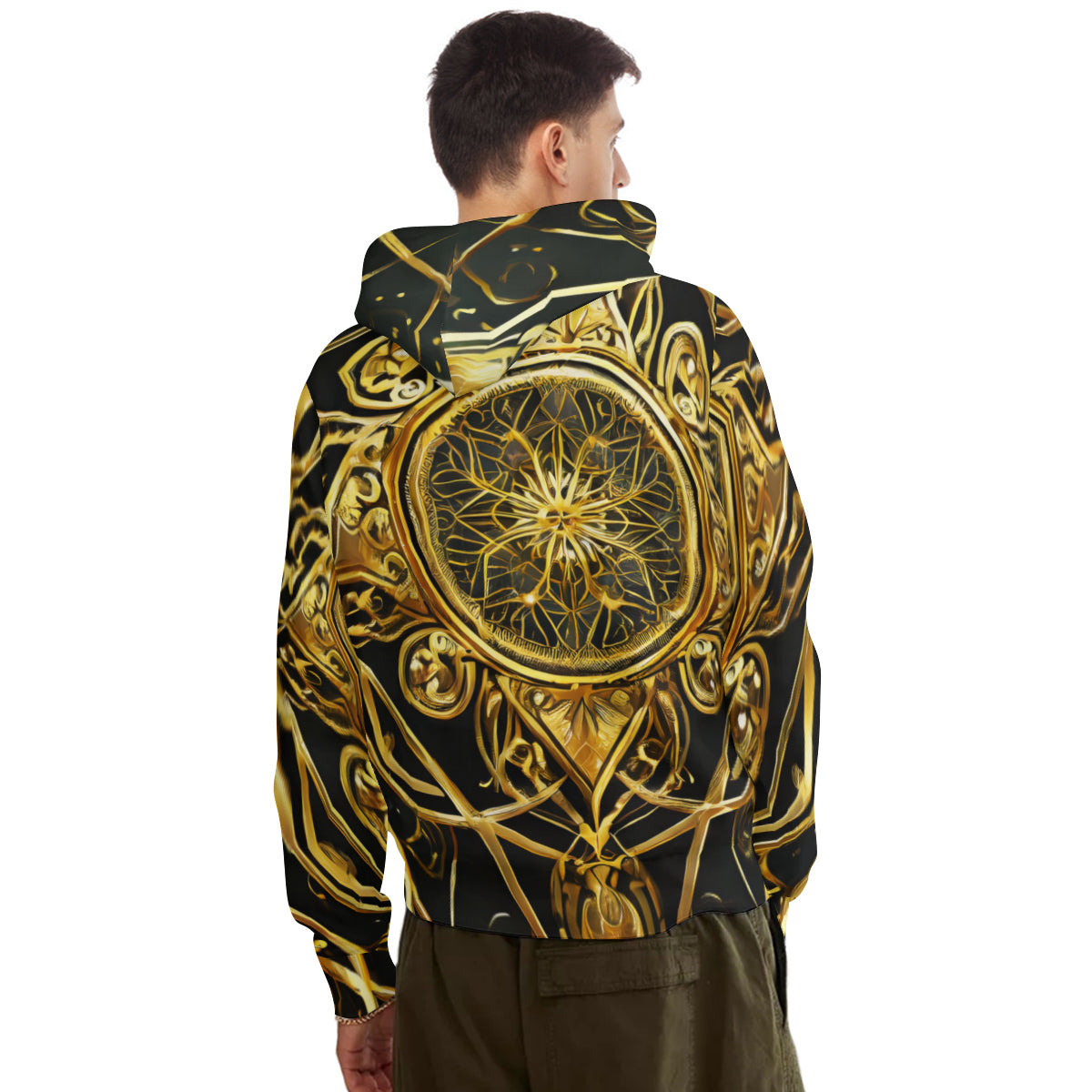Elegant Black Gold Men's Adult Hoodie Set (Double-Layer Hood) | Health Fabric