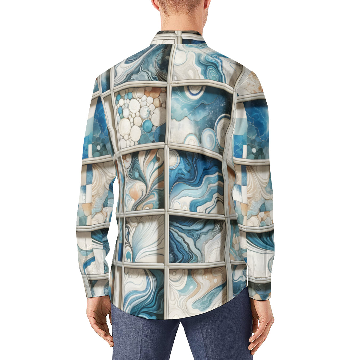 Window Pane Design Long Sleeves Men's Shirt