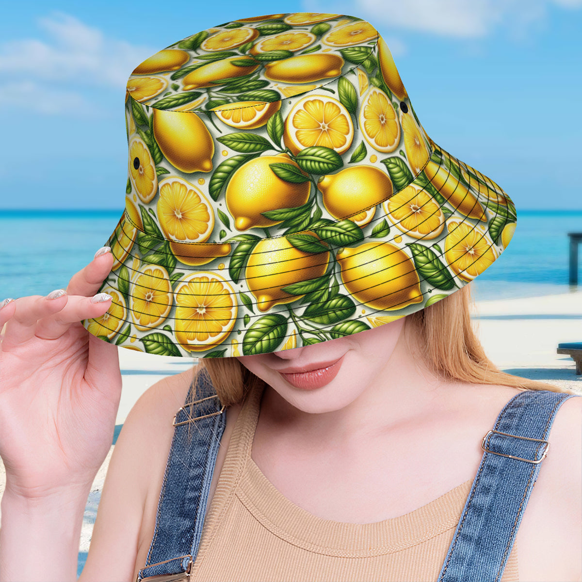 Vibrant Lemon Double-Sided Unisex Polyester Bucket Hat