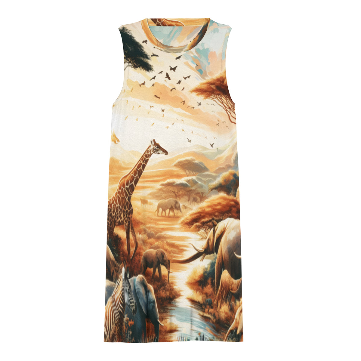 Animals And Sunset Women's Casual Dress | Polyester