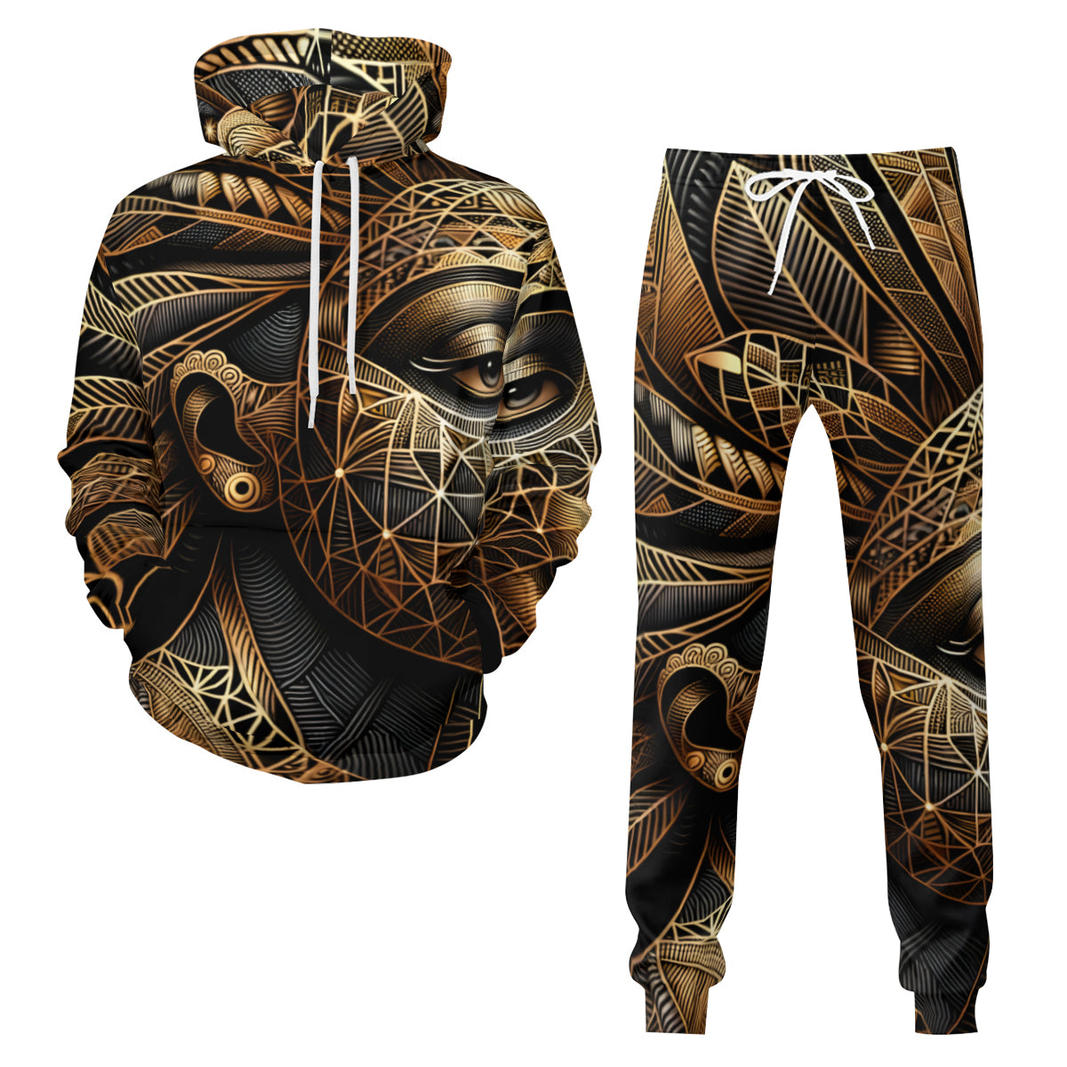 Abstract Africa Men's Adult Hoodie Set (Double-Layer Hood) | Health Fabric