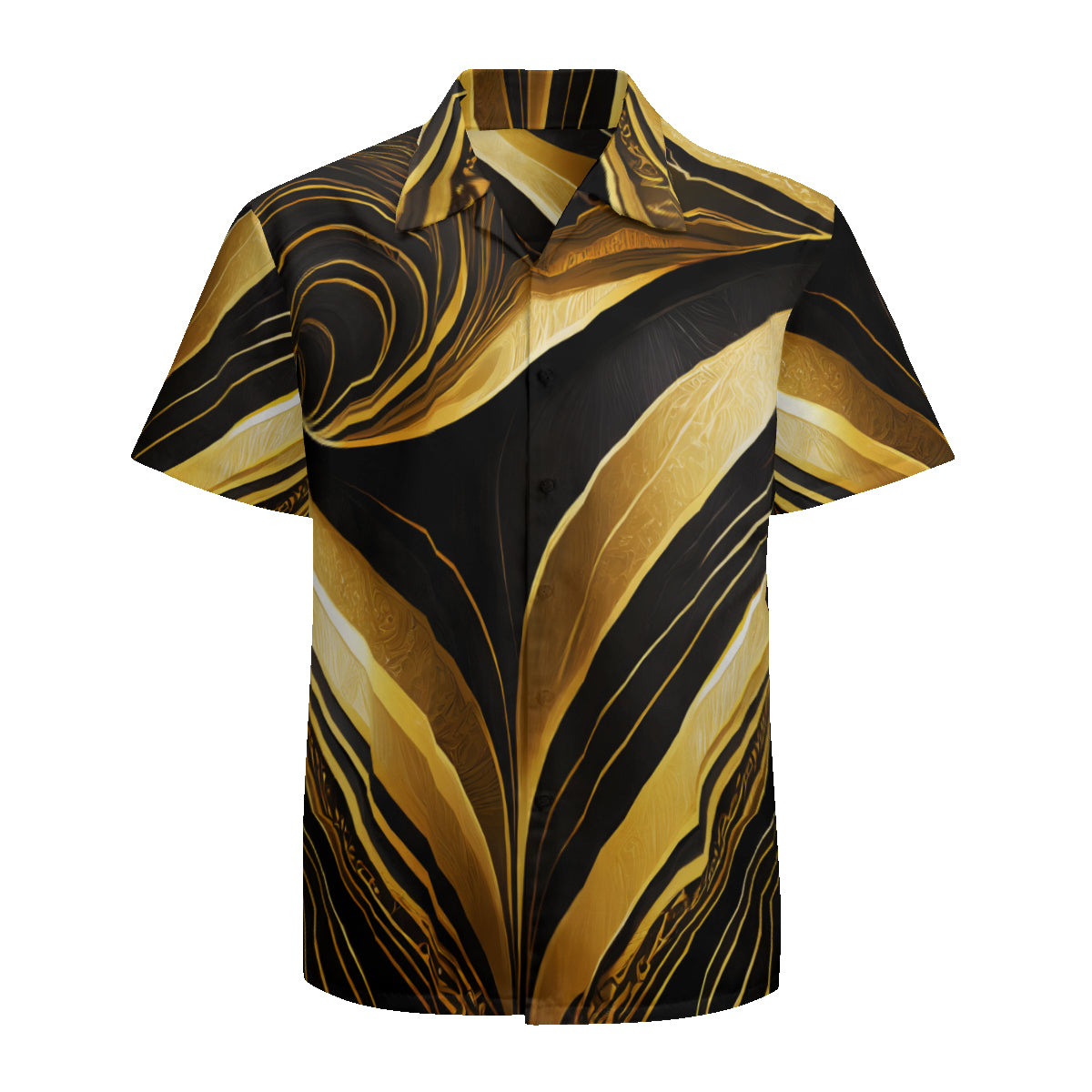 Elegant Black And Gold Short Sleeves Men's Shirt