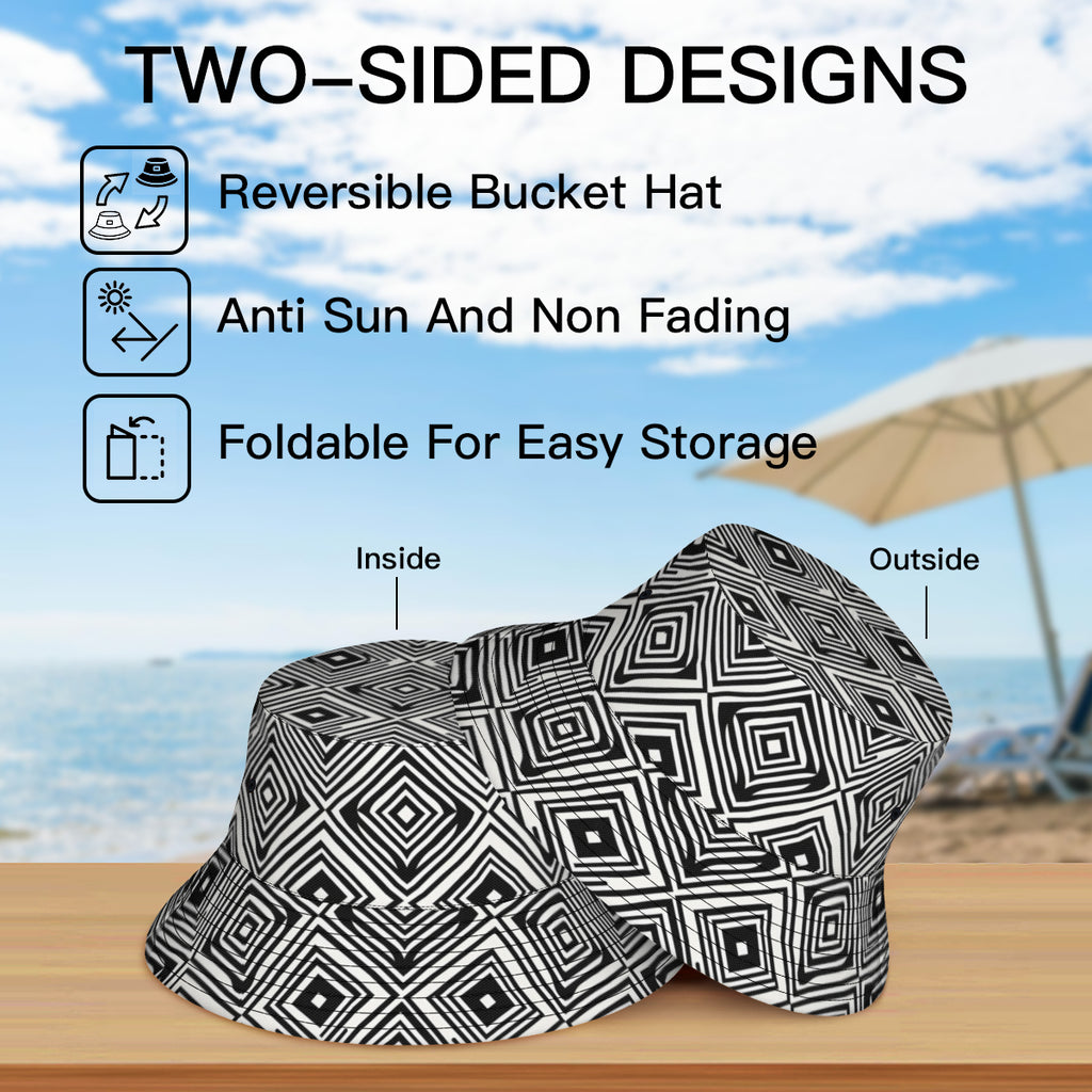 Black And White Double-Sided Unisex Polyester Bucket Hat
