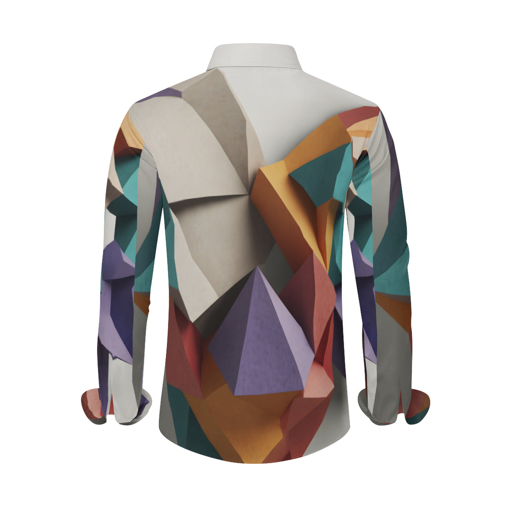 3D Geometric Men's Classic Long-Sleeved Shirt | Polyester