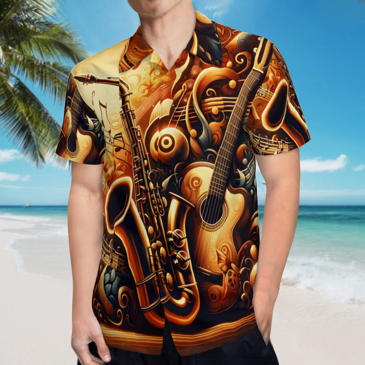Jazz Saxophone Short Sleeves Men's Shirt