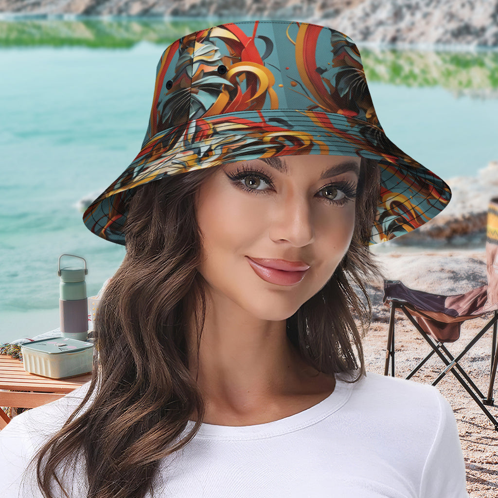 Abstract Cat Double-Sided Unisex Polyester Bucket Hat