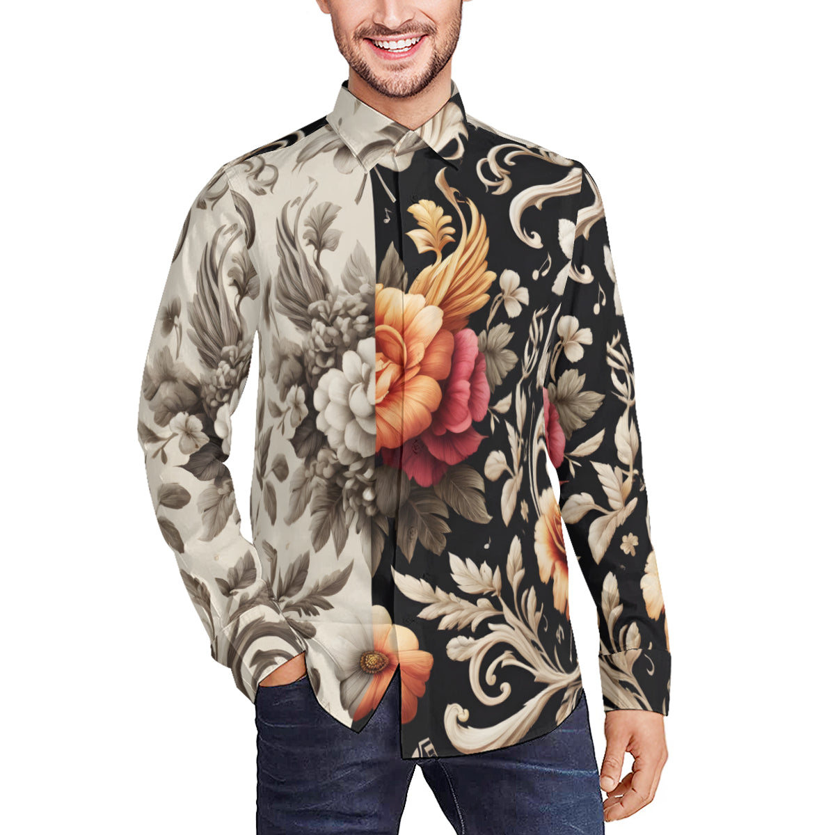 Musical Floral Long Sleeves Men's Shirt
