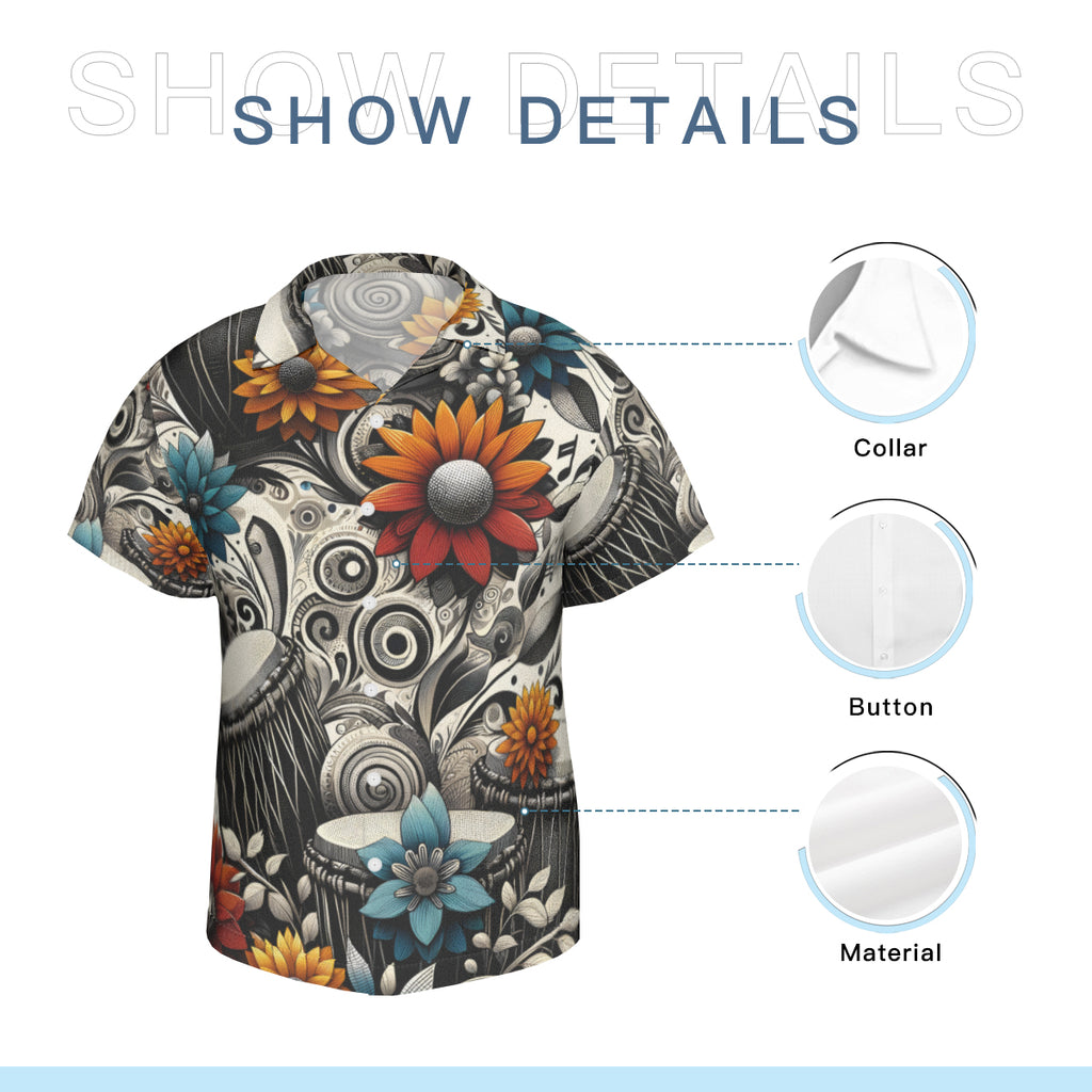 African Drums Floral Short Sleeves Men's Shirt
