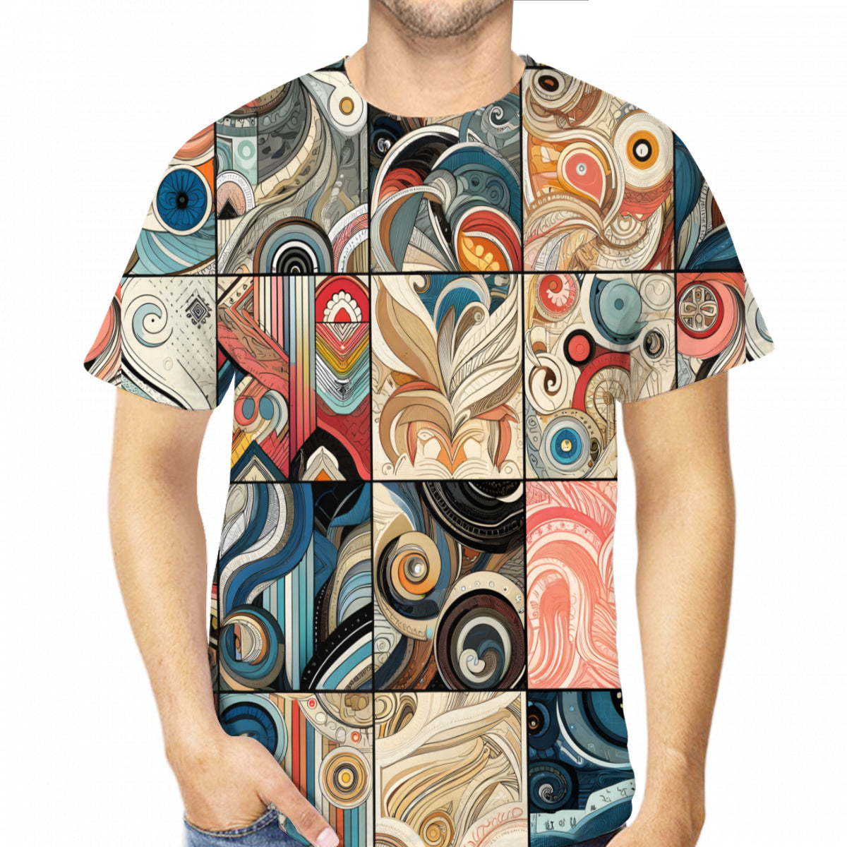 Abstract Floral Men's Short-Sleeved Mesh Cloth T-Shirt｜Polyester