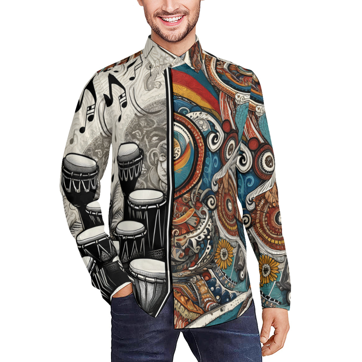 Musical Floral Long Sleeves Men's Shirt