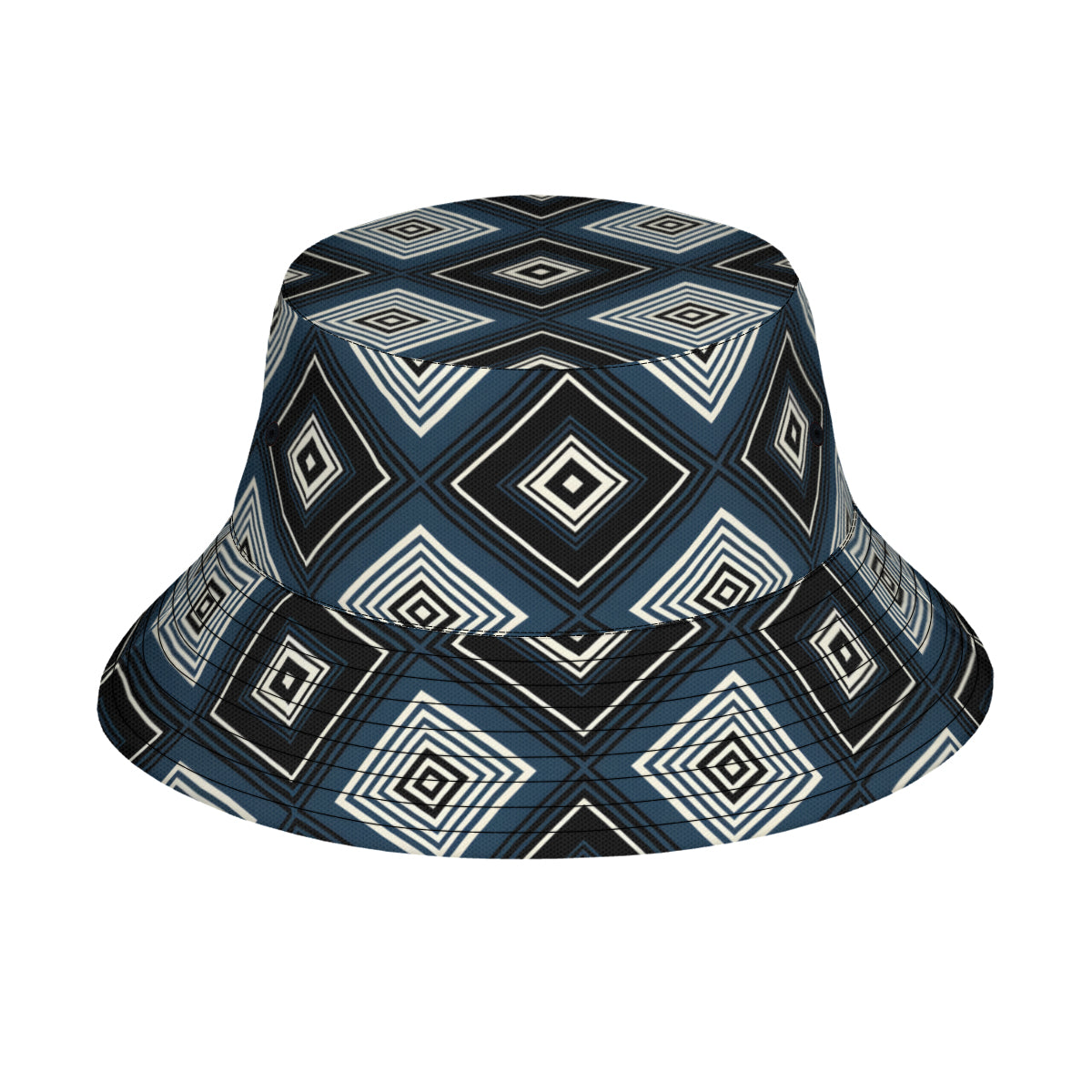 Navy Blue Geometric Shapes Double-Sided Unisex Polyester Bucket Hat
