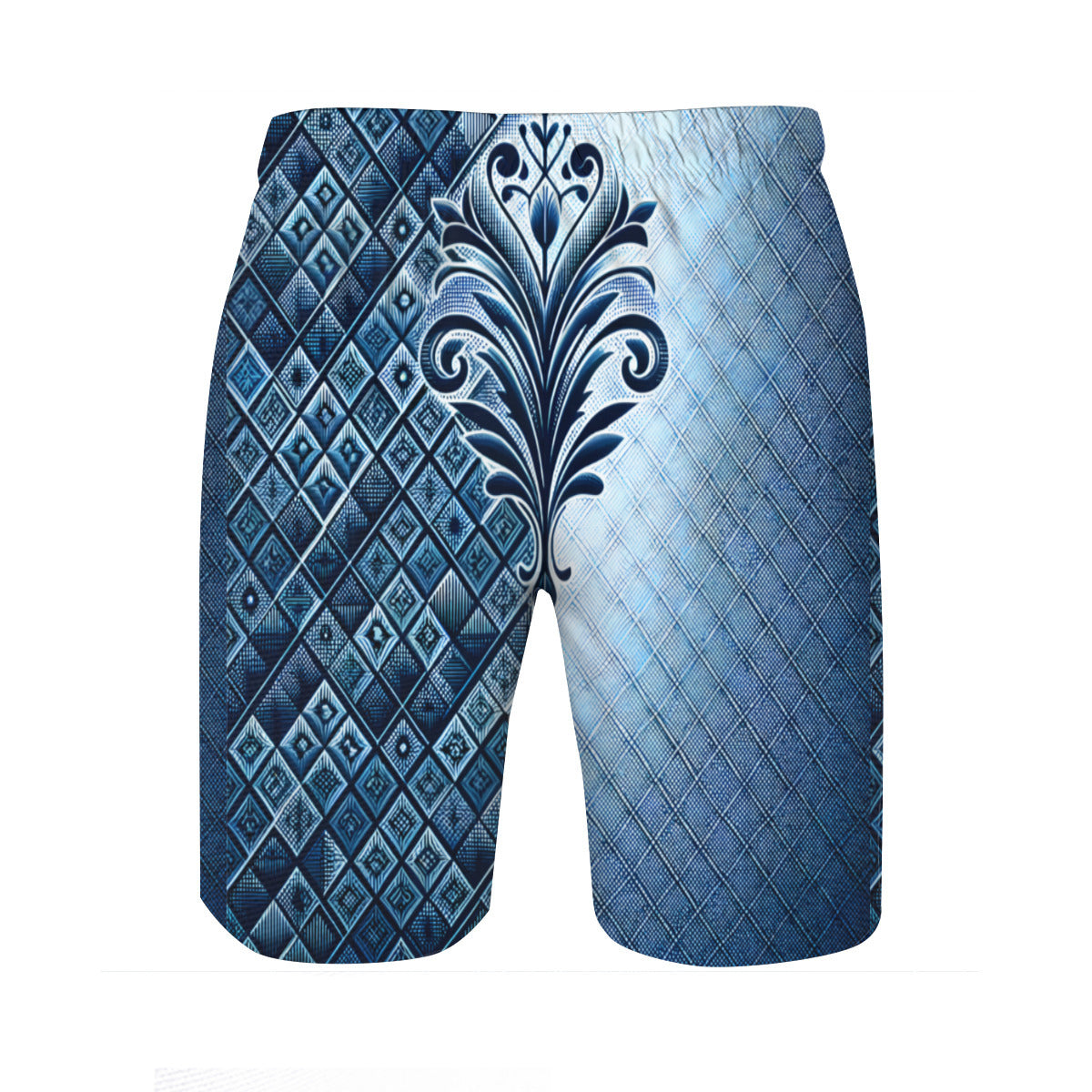 Blue Floral Men's Beach Shorts (Not Mesh Lined) | Polyester