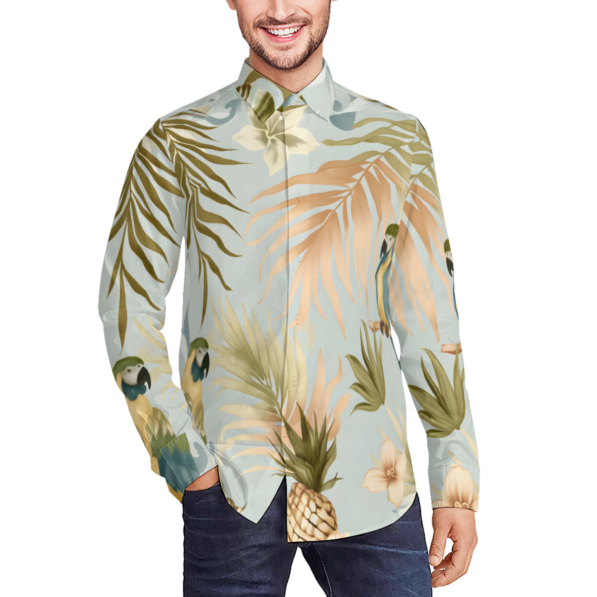 Floral Men's Classic Long-Sleeved Shirt | Polyester