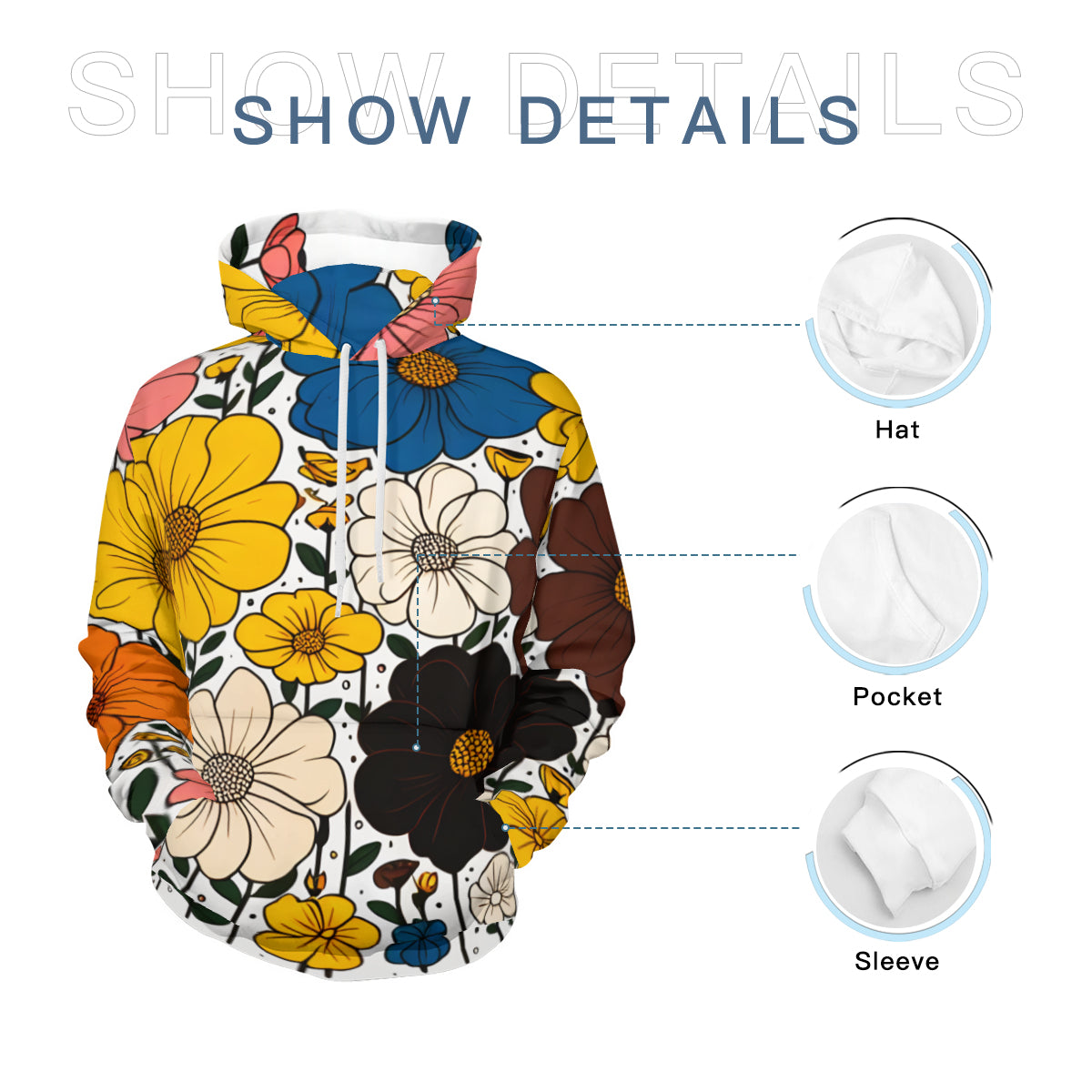 Floral Men's Adult Hoodie Set (Double-Layer Hood) | Health Fabric