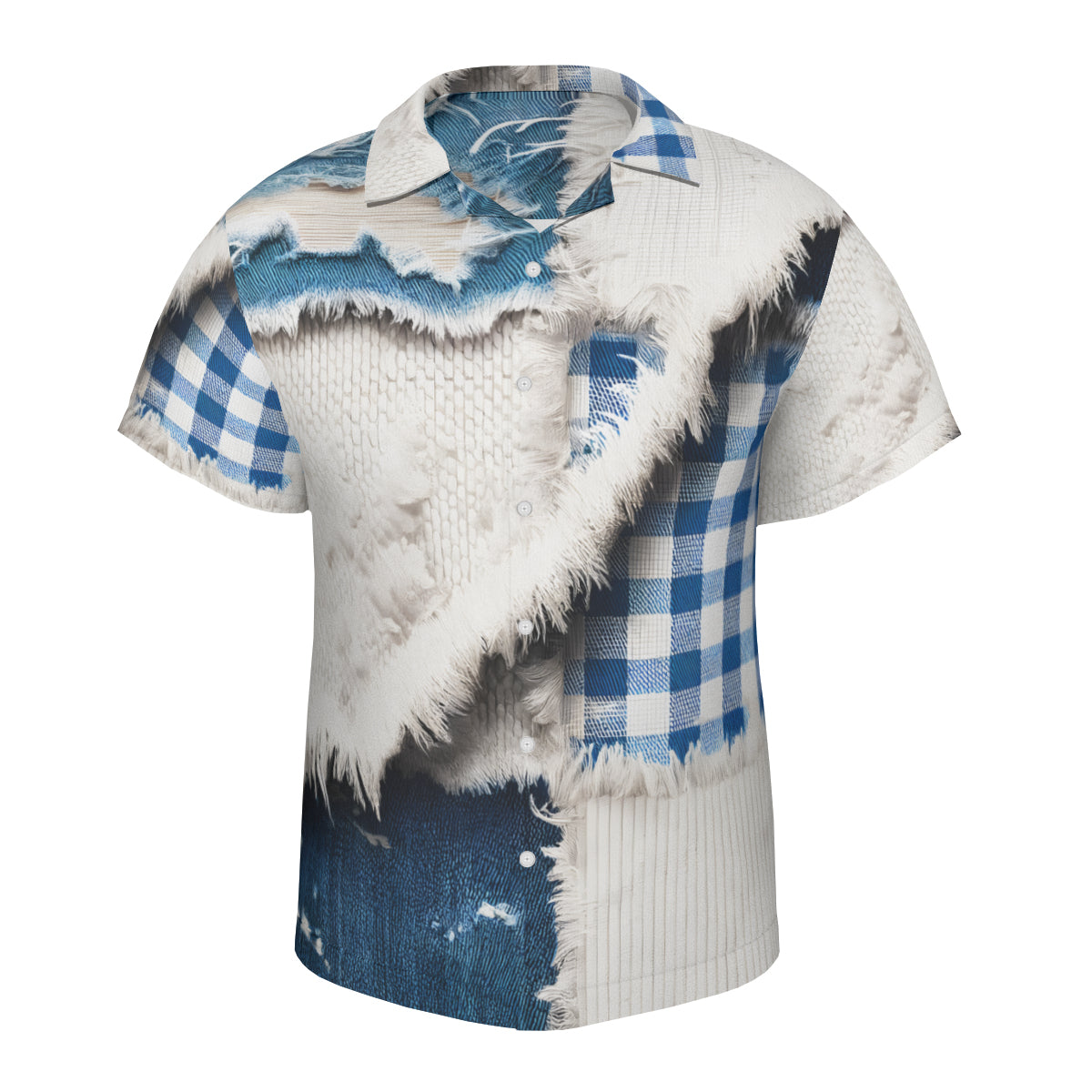 Textured Denim Pattern Short Sleeves Men's Shirt