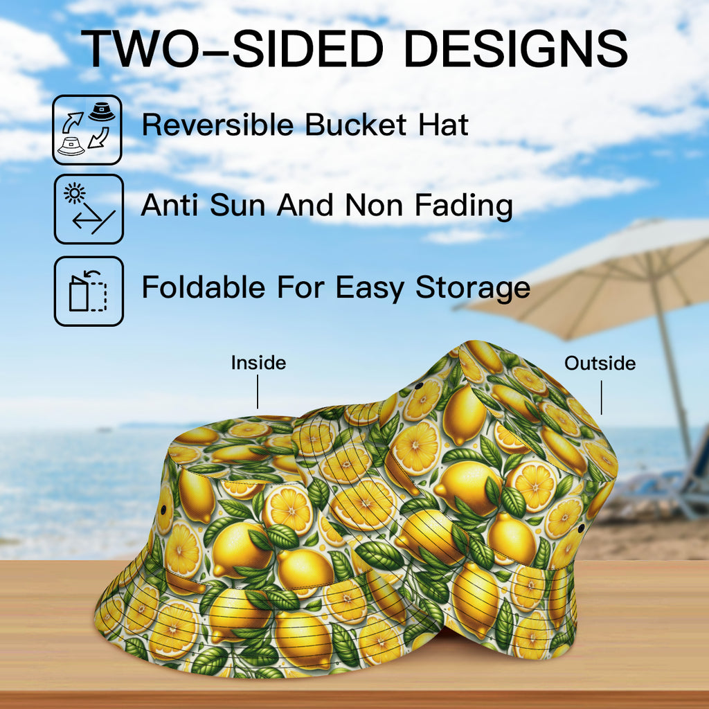 Vibrant Lemon Double-Sided Unisex Polyester Bucket Hat