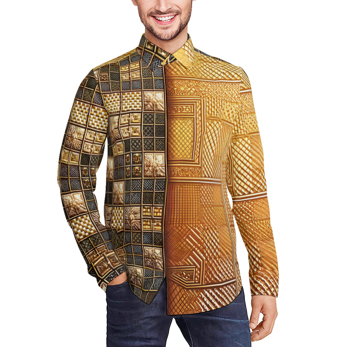 Golden Check Long Sleeves Men's Shirt