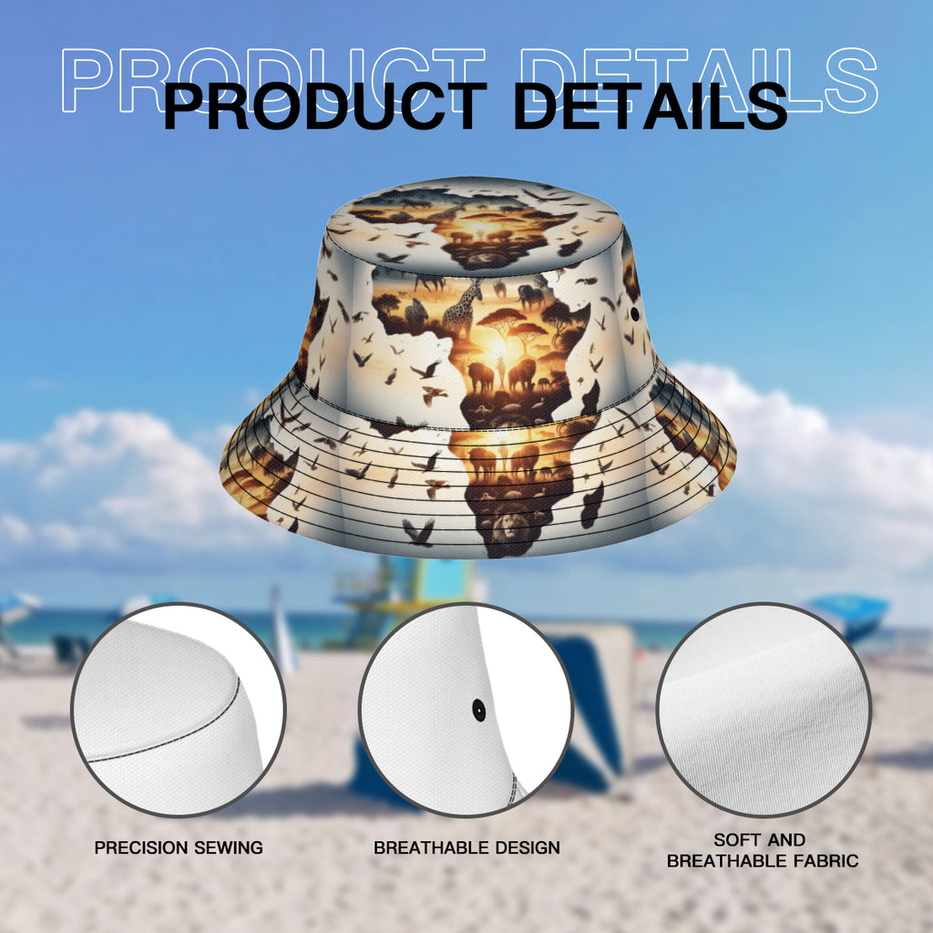 African Animals Sunset Double-Sided Unisex Polyester Bucket Hat