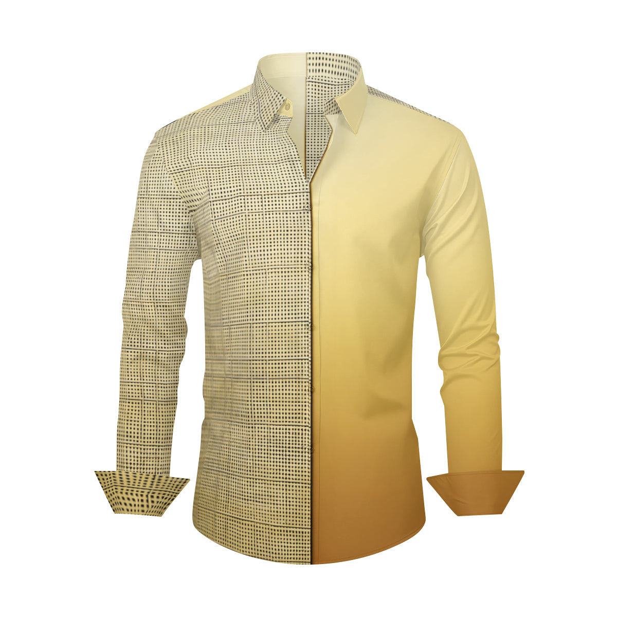 Gold Check Men's Classic Long-Sleeved Shirt | Polyester