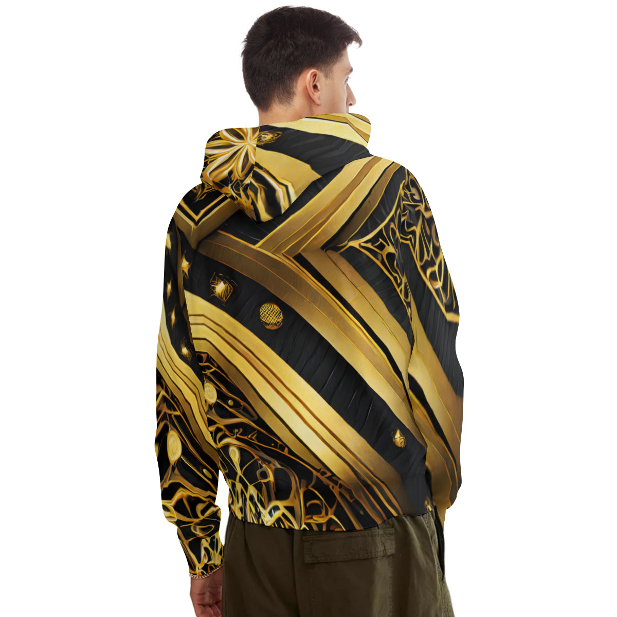 Elegant Black Gold Men's Adult Hoodie Set (Double-Layer Hood) | Health Fabric