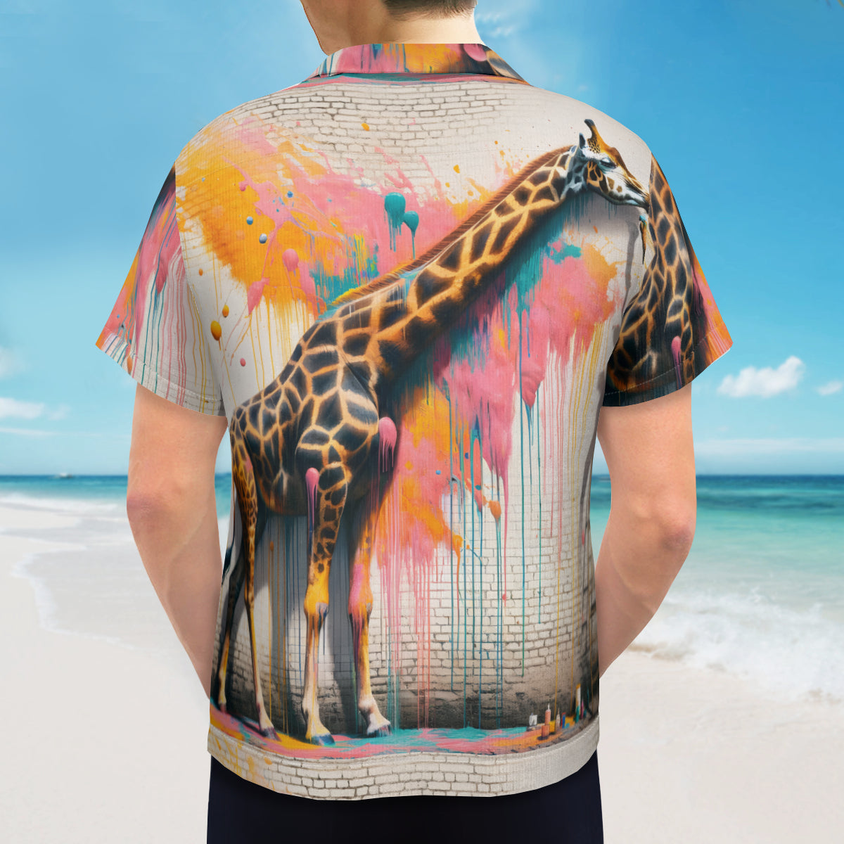 Giraffe Painting Short Sleeves Men's Shirt