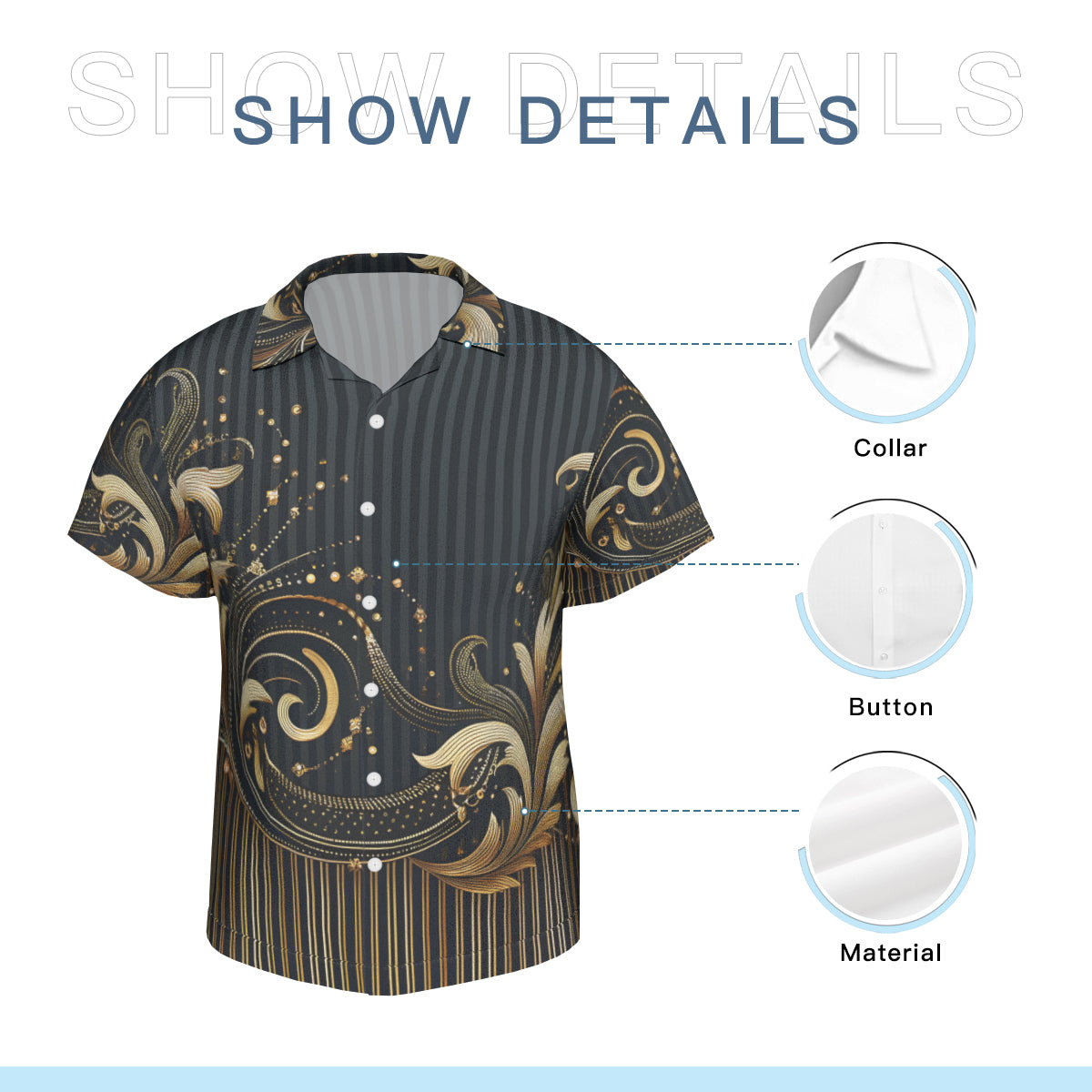 Elegant Black And Gold Short Sleeves Men's Shirt