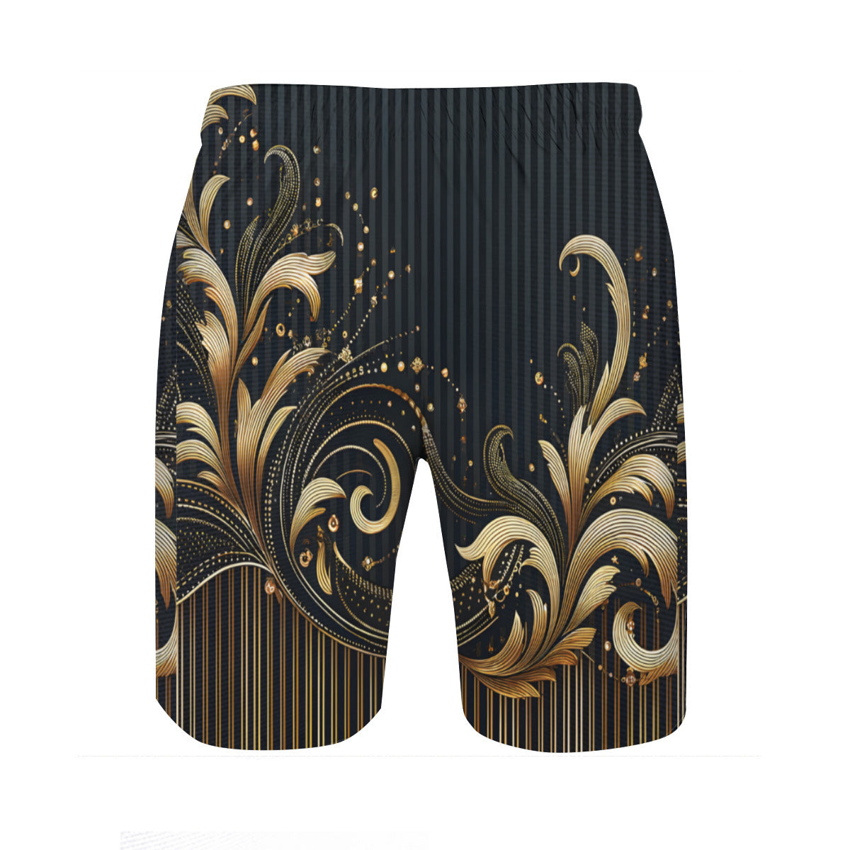 Elegant Gold Floral Men's Beach Shorts (Not Mesh Lined) | Polyester