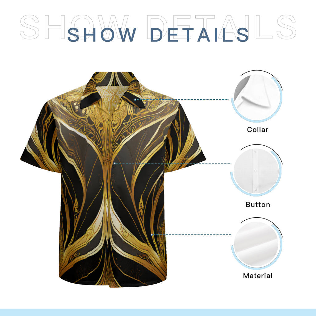 Elegant Black And Gold Short Sleeves Men's Shirt