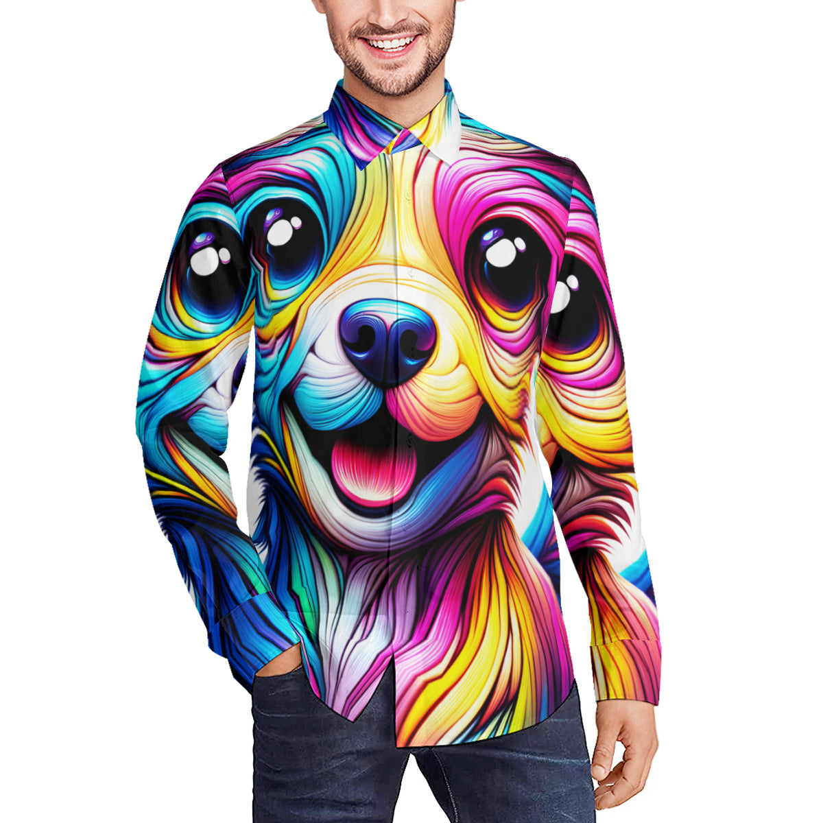 Dog Men's Classic Long-Sleeved Shirt | Polyester