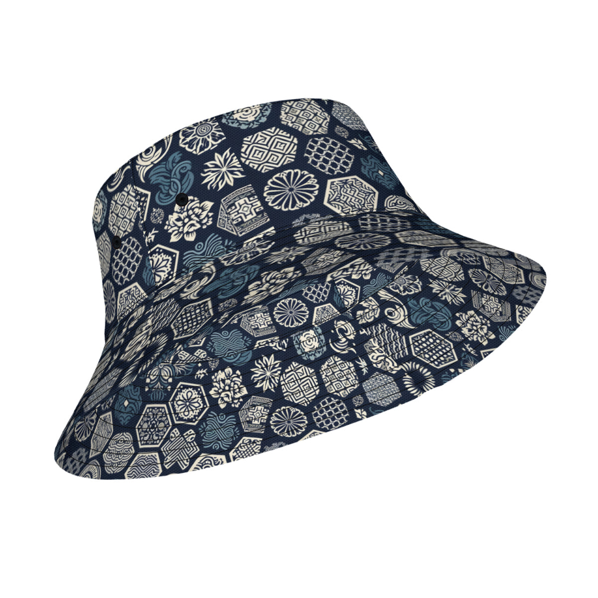 Navy Blue Geometric Shapes Double-Sided Unisex Polyester Bucket Hat