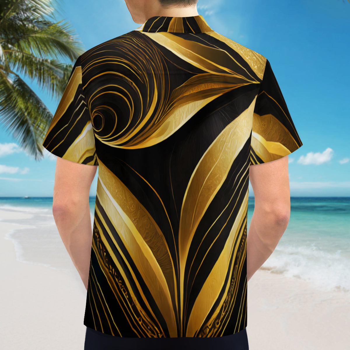 Elegant Black And Gold Short Sleeves Men's Shirt