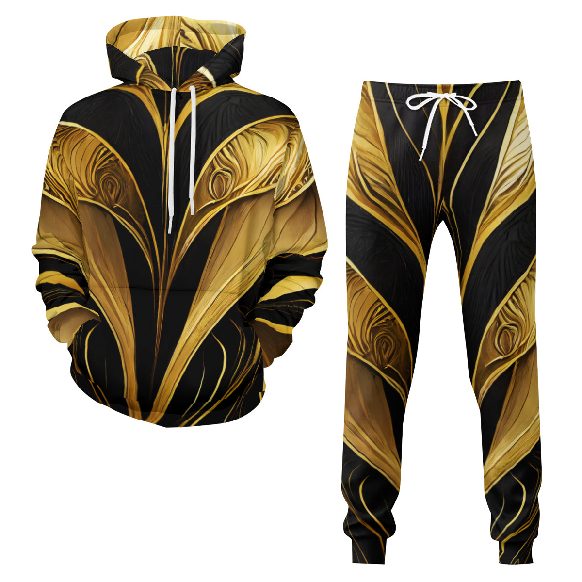 Elegant Black Gold Men's Adult Hoodie Set (Double-Layer Hood) | Health Fabric