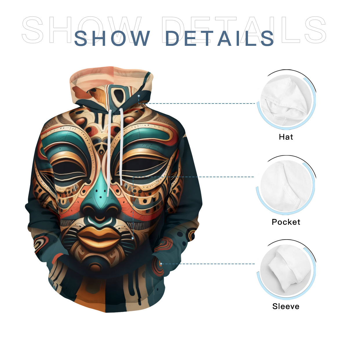 Abstract African Masks Men's Adult Hoodie Set (Double-Layer Hood) | Health Fabric