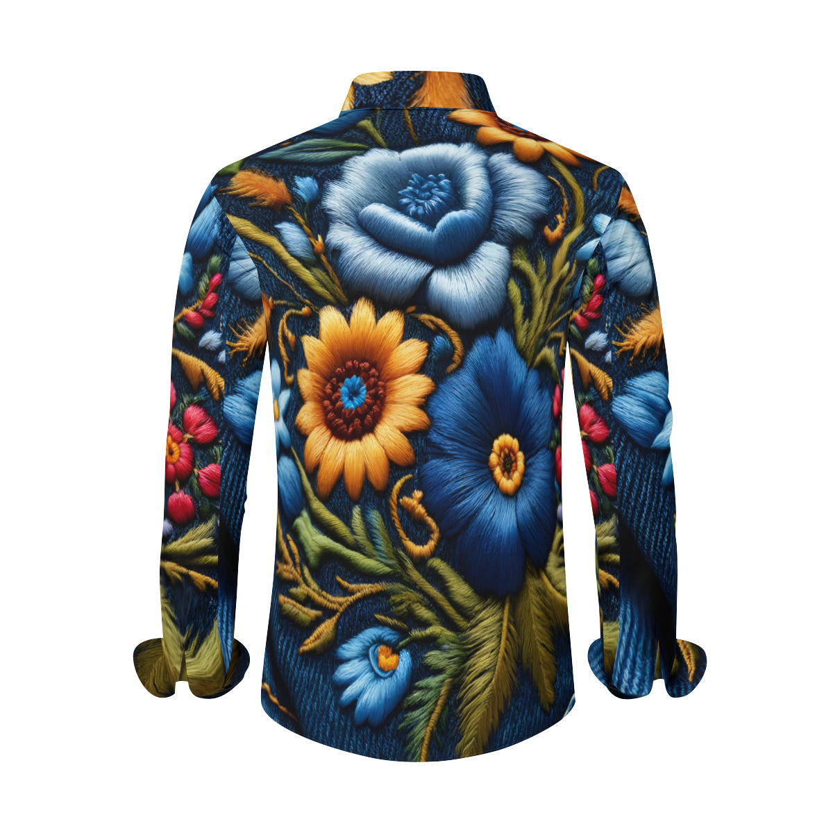 Floral Denim Long Sleeves Men's Shirt