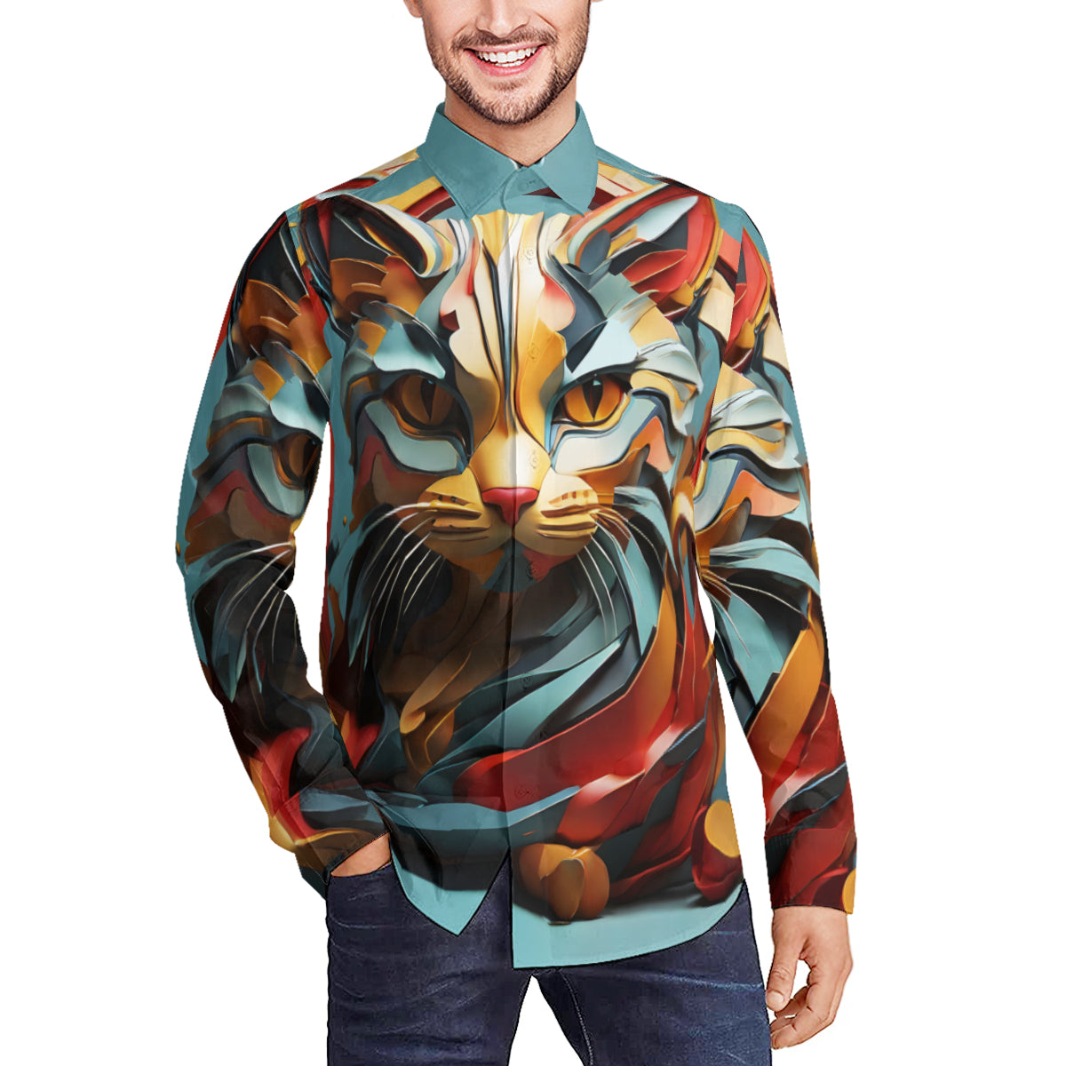 Abstract Cat Long Sleeves Men's Shirt