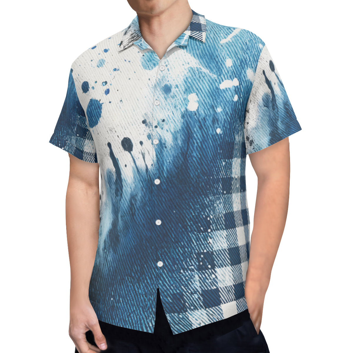 Textured Denim Pattern Short Sleeves Men's Shirt