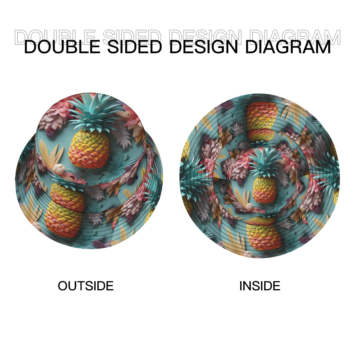 Pineapple Double-Sided Unisex Polyester Bucket Hat