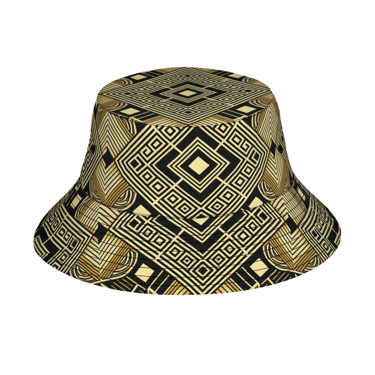 Golden Geometric Shapes Double-Sided Unisex Polyester Bucket Hat