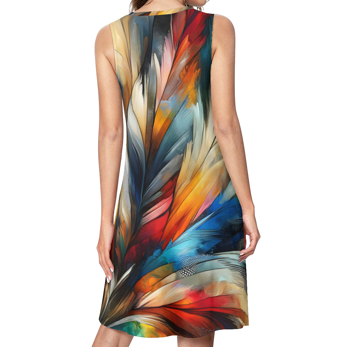 Vibrant Feathers Women's Casual Dress | Polyester