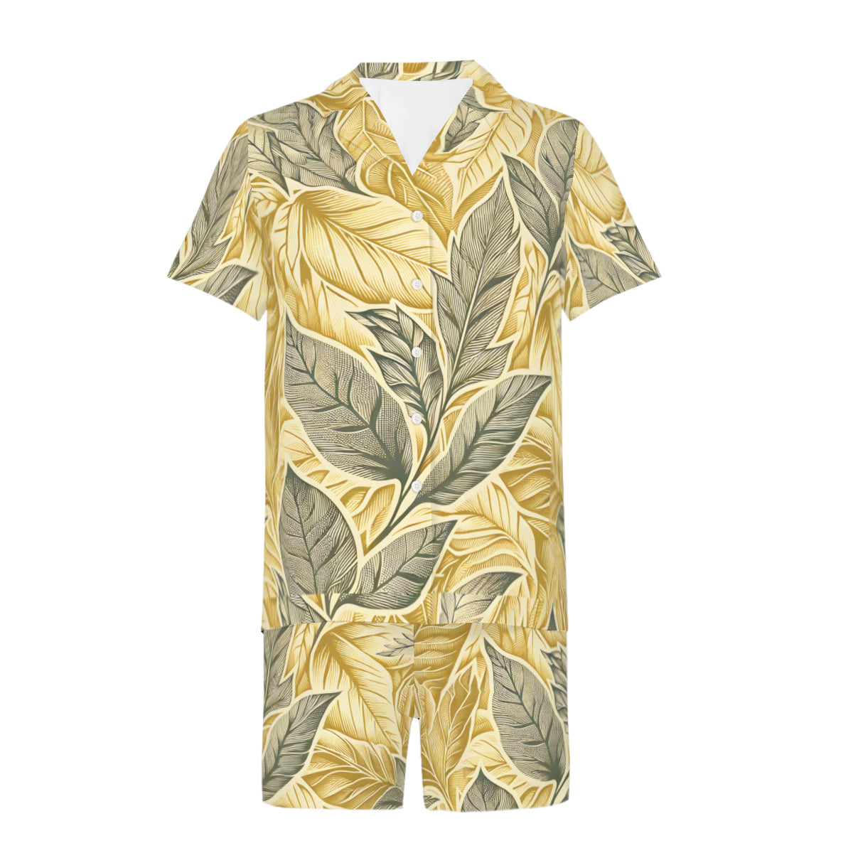 Golden Leaves Casual Shirt and Shorts (Multi-faceted Design) | Cotton-Like Polyester