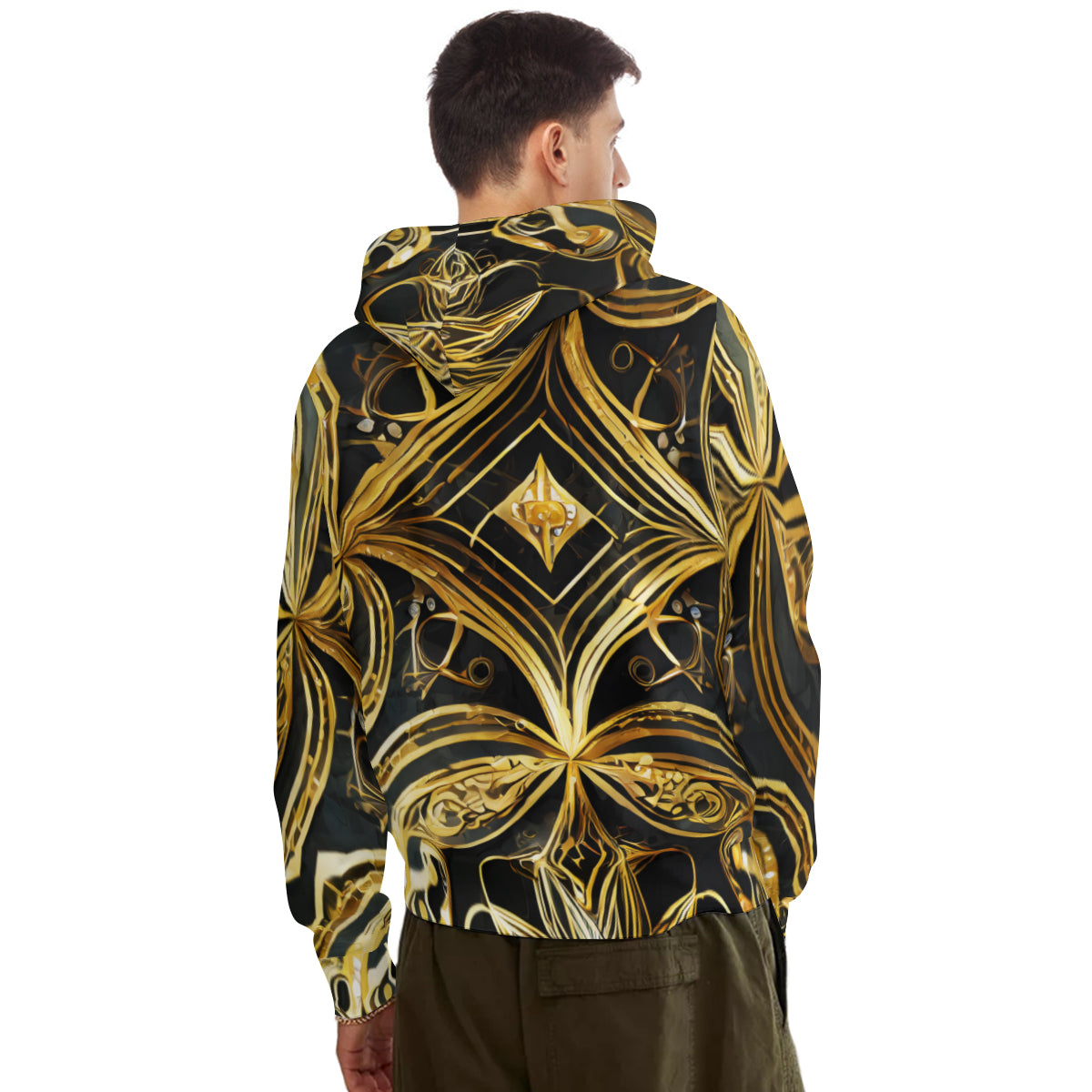 Elegant Black Gold Men's Adult Hoodie Set (Double-Layer Hood) | Health Fabric