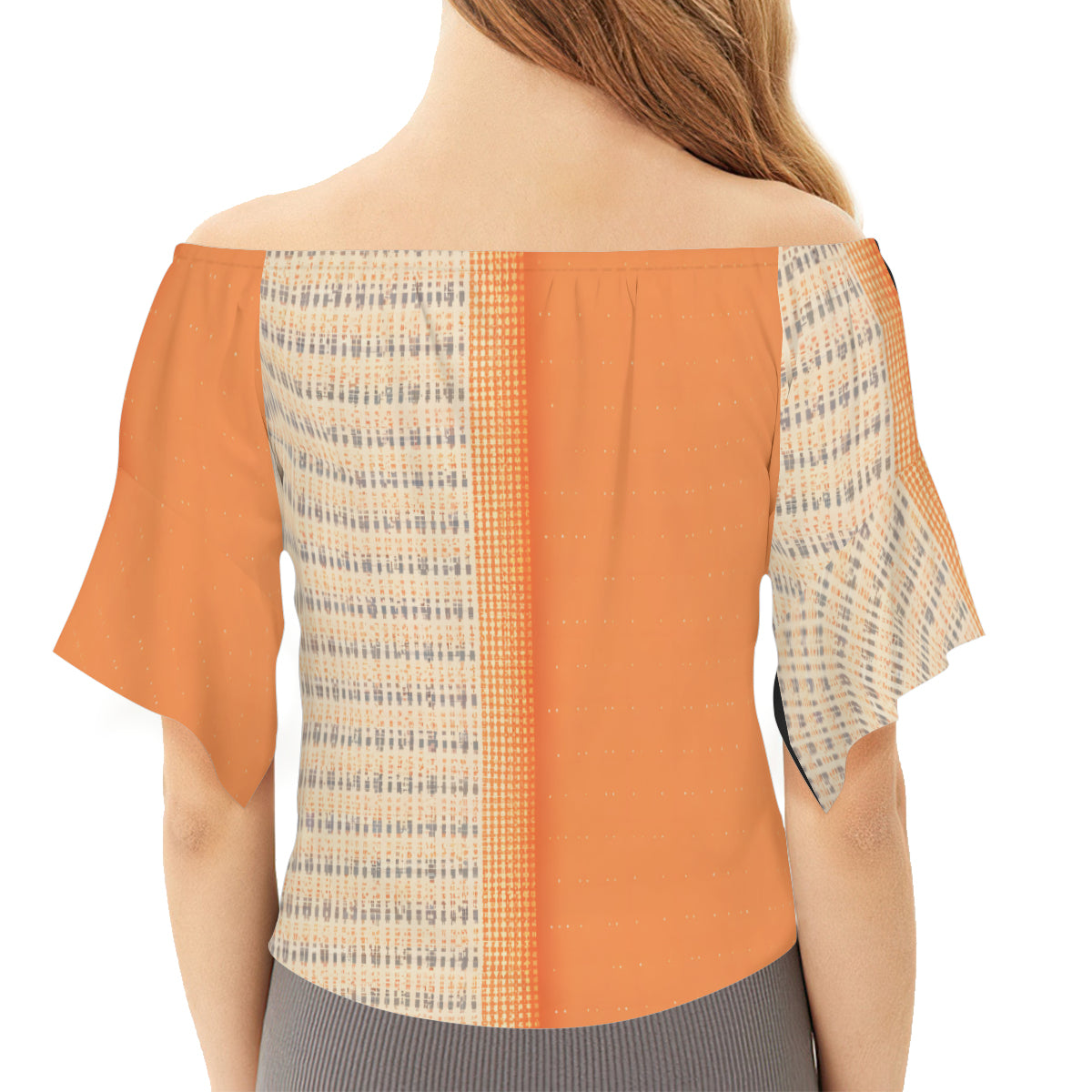 Orange Check One-Shoulder Tie Short Sleeves
